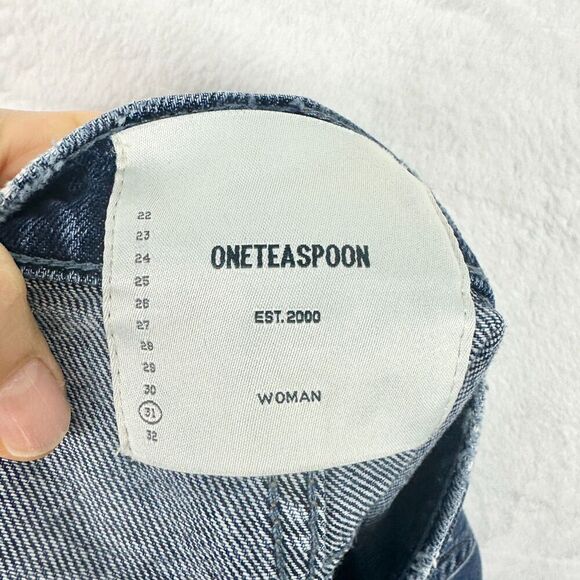 One Teaspoon Bandits Low Waist Denim Shorts Size 31 Dark Wash Raw Hem Cut Off - Picture 3 of 4